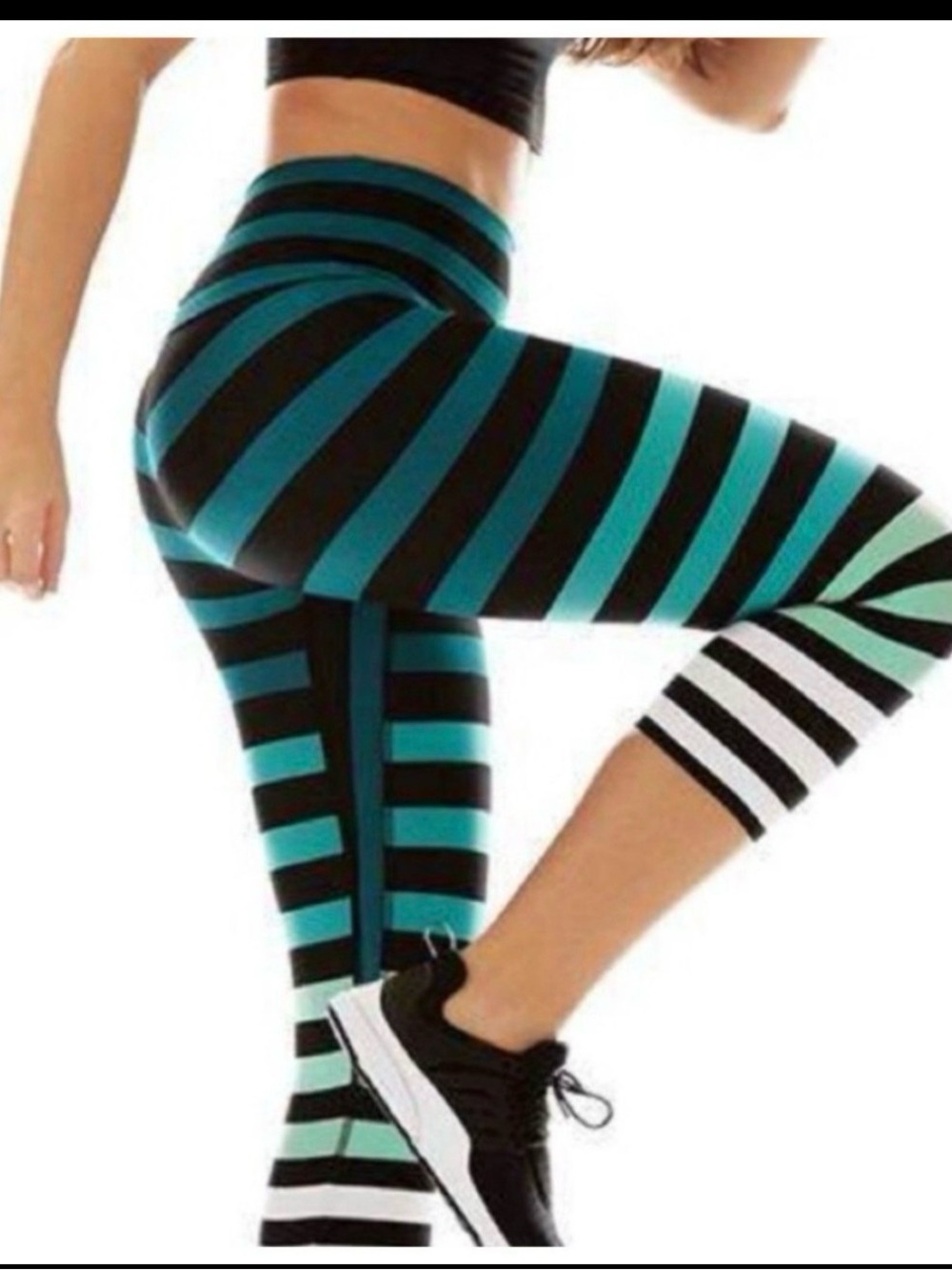 Striped Teal and Black Women’s Active Leggings